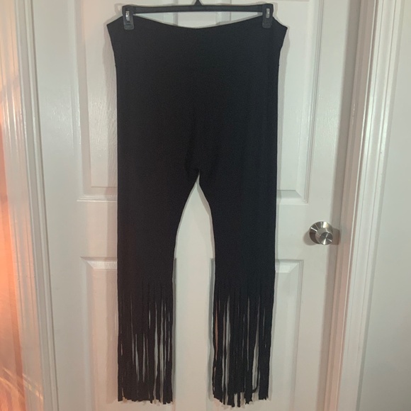 Fringe Black Elastic Waist Streetwear Punk Goth Pants Plus Size 2X - Picture 6 of 8